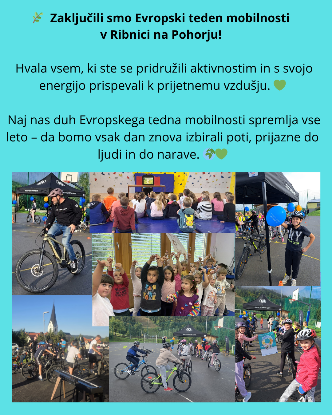 🚶_♀️🚴_♂️ Zaključek Evropskega tedna mobilnosti v Ribnici na Pohorju 🚶_♀️🚴_♂️ V Ribnici na Pohorju smo uspešno sklenili letošnji Evropski teden mobilnosti, ki je potekal pod geslom »Mobilnost z